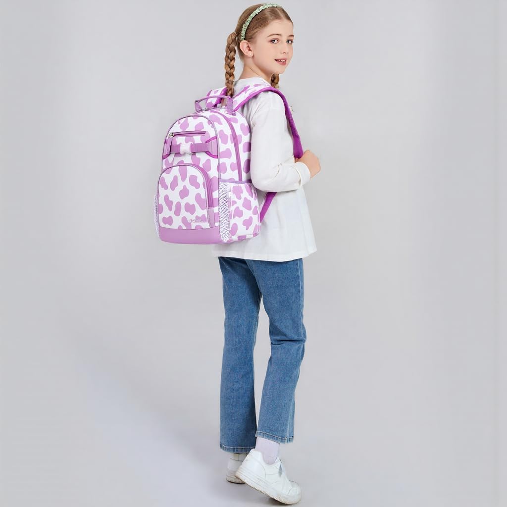 Cute Small Little Kids Cow Print Backpack Kindergarten Preschool Backpacks for Girls Ages 2-4-6 (Purple Cow Print) - Image 2
