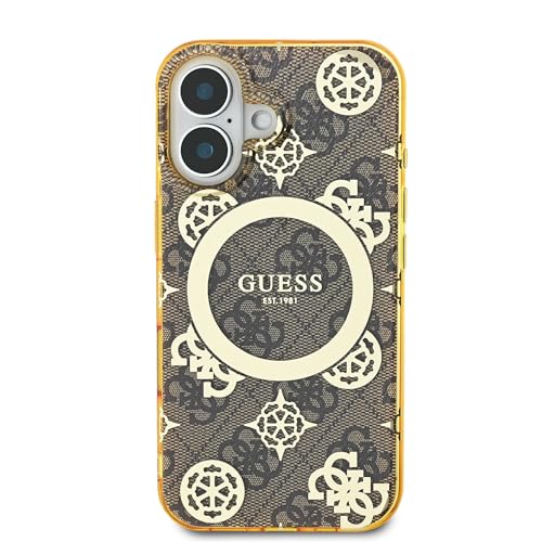 CG Mobile Guess GUHMP16SH4PYEEW Coque Rigide pour iPhone 16 6,1" Marron IML Pivoine sur Fond 4G