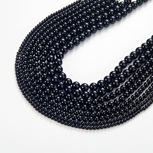 Image of 100Pcs Natural Stone Beads 8mm Black Oynx Round Gemstone Loose Beads with Elastic Bracelet String for Bracelets Necklace Jewelry Making