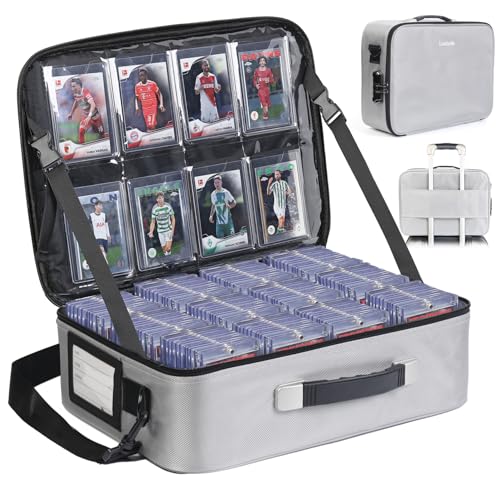 Image of Luxtude Trading Card Storage Box w /Adjustable Dividers, Large Top Loader Card Storage w /Combination Lock, Baseball Sports Cards Case for Toploaders, MTG Carrying Case for Pokemon /TCG /YuGiOh (Silver)