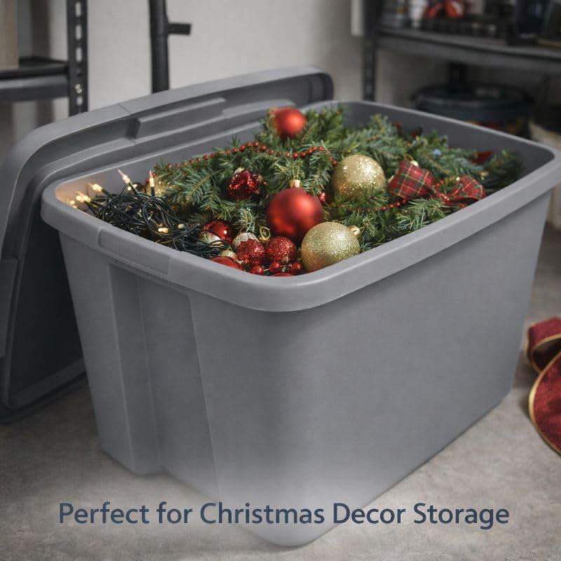 Image of 18 Gallon Plastic Storage Tote with Secure Snap-On Lid, Stackable Storage Bin for Linens, Seasonal Decor, Keepsakes & Home Organization (Gray)