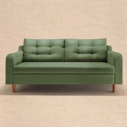 Image of Duroflex Ease Plus - 3 Seater Sofa Set for Living Room | 3 Year Warranty | Premium Wooden Frame Sofa | Anti-Pilling Fabric, Fade & Termite Resistant | Comfortable & Durable Couch - Chive (Green)