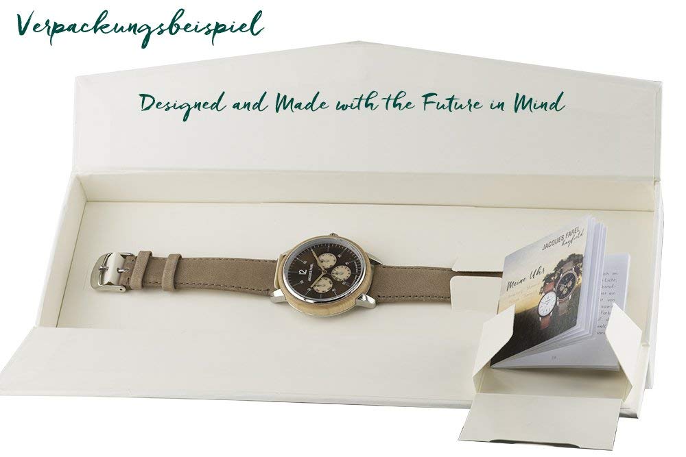 Jacques FAREL Hayfield Nachhaltige Damen Holz-Armbanduhr Walnuss Öko-Leder Terra-Braun Analog Quarz Stahl-Gehäuse 3 Bar ORW 1002