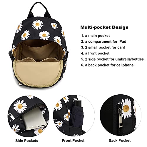 Yusudan Mini Backpack Purse For Women Girls, Floral Flower Small Backpack For Teens Kids School Travel (Daisy Black) #TOP1