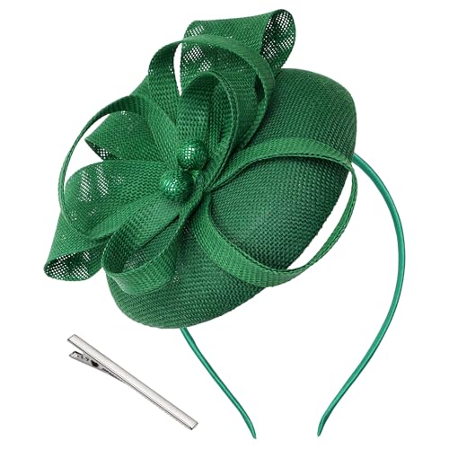 Pistha Fascinator Tea Party Hat for Women Pillbox Hat with Bow Pearl for Church Wedding Cocktail Dresses Headwear