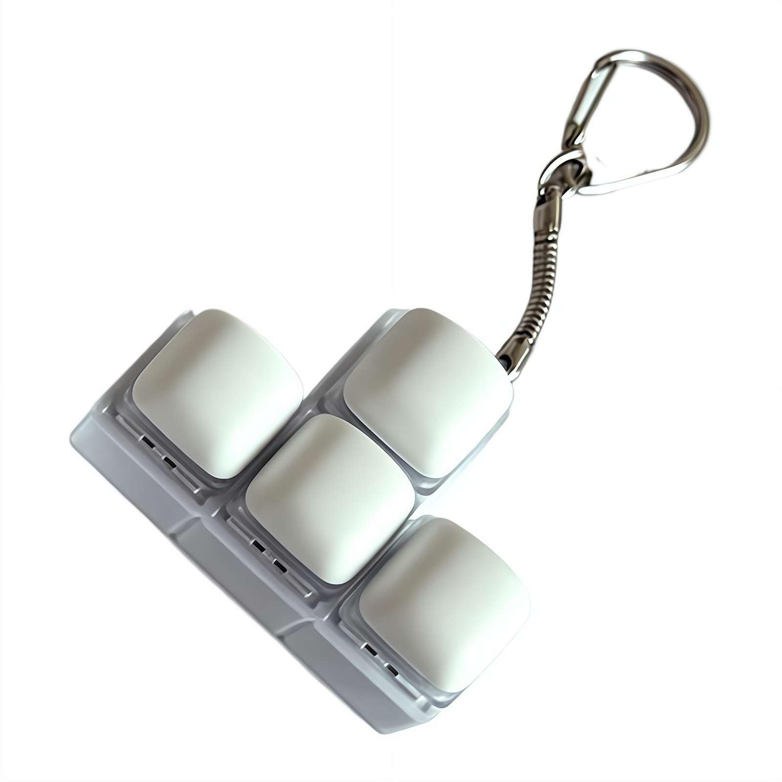 Creamy Keyboard Fidget, Steamed Bun Shape Led Keyboard Finger Fidget Clicker Keychain Bag Charm Anxiety Stress Relief Keyring With Crisp Sound, Sensory Toys at Office School And Home (4-key)