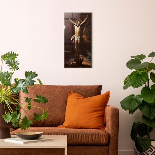Reloj de Vidrio Sacroarte 30x60cm Silencioso de Pared con la Crucifixión de Cristo 4
