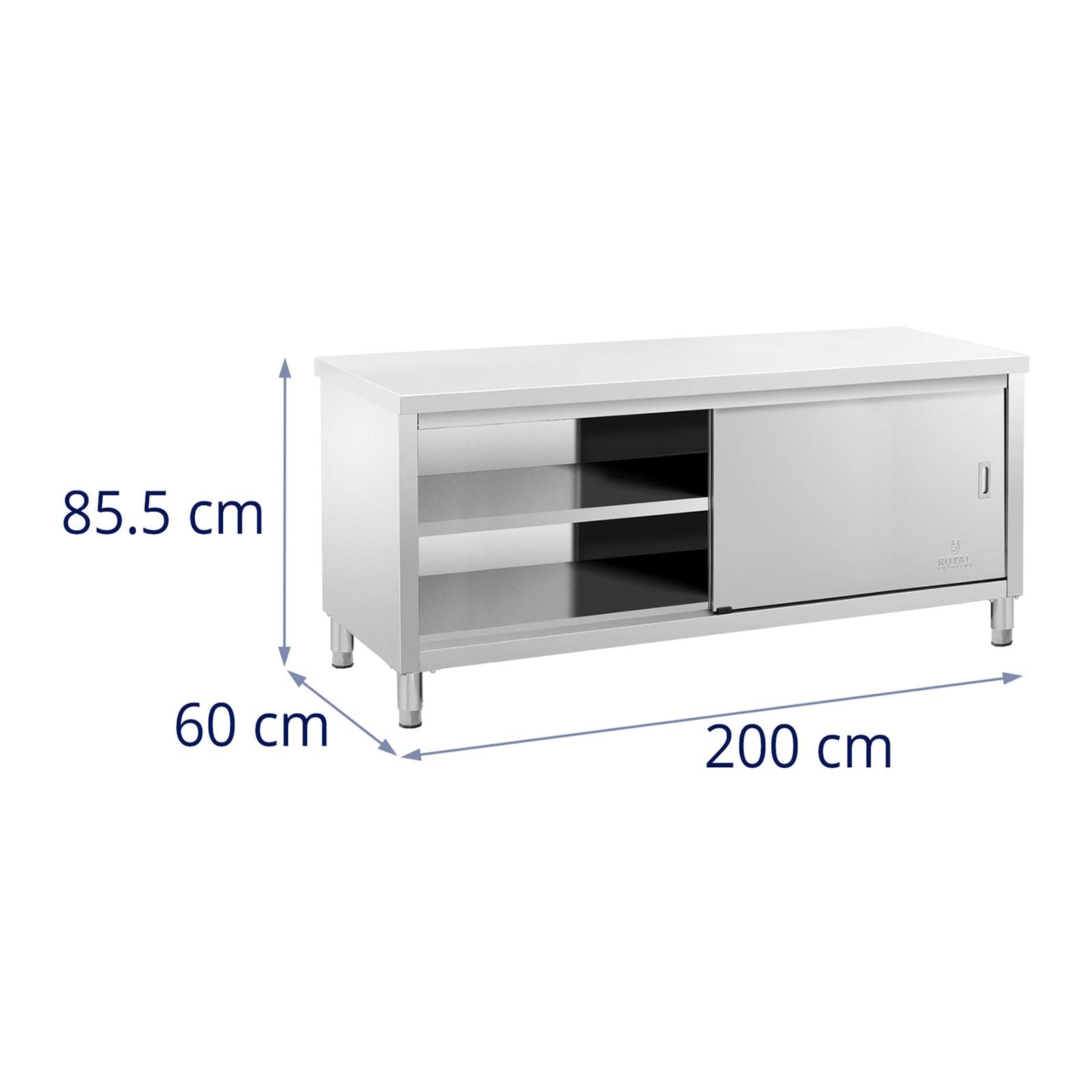 Royal Catering Tavolo Armadiato Acciaio Inox Banco Da Cucina Porte Scorrevoli RCSSCB-200X60-E (200 x 60 cm, 600 kg)