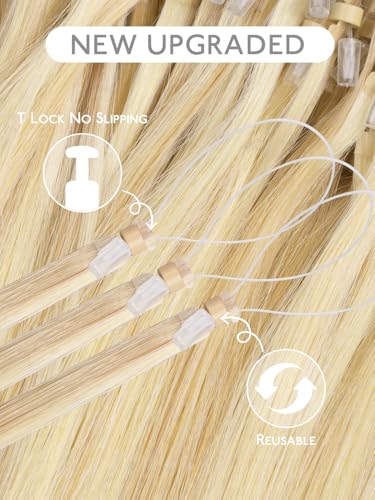 Image of WENNALlFE T Lock Tip Hair Extensions Human Hair, 50g 60s 18 Inch Light Blonde Highlighted Golden Blonde Remy Hair Microlink Hair Extensions Real Human Hair Seamless Micro Loop Soft Reusable De Cabello