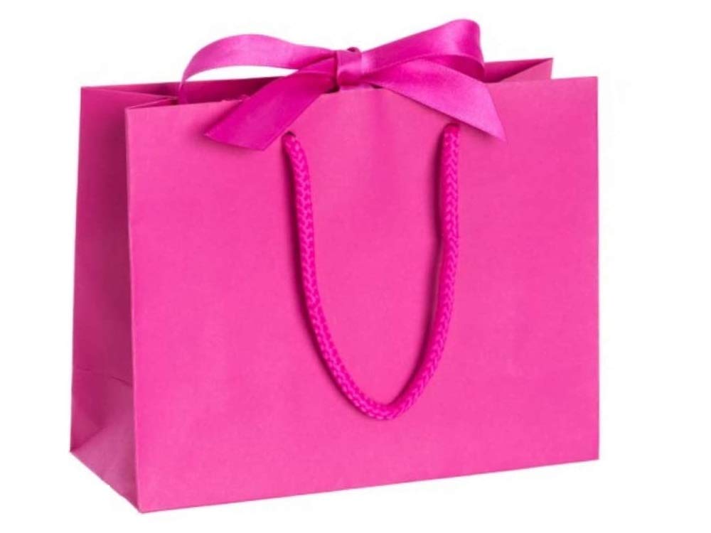 Luxury Boutique Gift Bag with Ribbon Tie & Rope Handles - Premium Recycled Paper - Perfect for Wedding Presents, Party Bags, Baby Shower (Magenta Small, 25 bags)