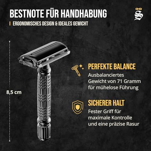 Störtebekker® Premium Rasierhobel Herren Hamburg - Rasierset mit 10 Rasierklingen & Leder-Etui - Nassrasierer Herren inkl. Reise-Etui mit Spiegel - *TESTSIEGER* Stiftung Warentest (12/2024) 4