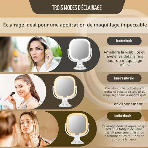 Miroir grossissant 30X à intensité variable avec batterie 2000mAh intégrée
