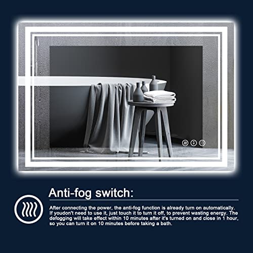 55 x 36 Inch LED Bathroom Mirror with Lights, Backlit and Front Lighted Bathroom Mirrors for Wall, Anti-Fog Dimmable Memory Shatterproof LED Vanity Mirror for Bathroom