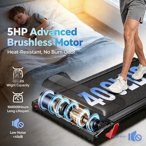 Image of Treadmill with 0-20% Auto Incline, 5 HP Folding for Home Running, 12 MPH Max Speed, 400 lbs Weight Capacity, Bluetooth Speaker, Dog Training Treadmill Compatible