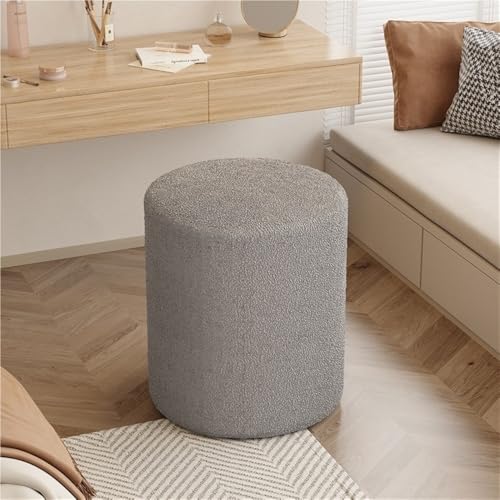 Tabouret de coiffeuse en sherpa rose et pouf rond moderne pour le maquillage