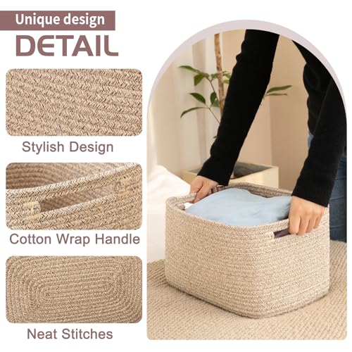 OIAHOMY-4-Pack-Storage-Baskets-for-Organizing-Cube-Storage-Bins-for-Shelves-Rectangle-Storage-Baskets-With-Handles-Woven-Baskets-for-Storage-127Lx9Wx78H-Brown OIAHOMY 4 Pack Storage Baskets for Organizing Cube Storage Bins for Shelves Rectangle Storage Baskets With Handles Woven Baskets for Storage 127Lx9Wx78H Brown