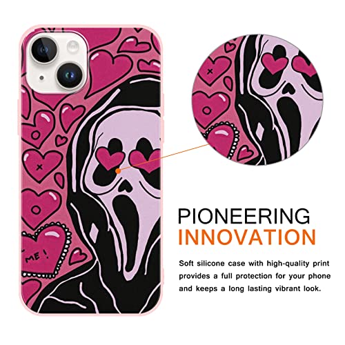 Ootbao 2 × Phone Case For Iphone 14/ Iphone 13 Case Silicone 6.1",Scream Horror Movie Anime Printed,Ghost Face Pattern Design For Women Men Boys Girls,Soft Pink Cases For Iphone14/Iphone13,Cute Skull #TOP2