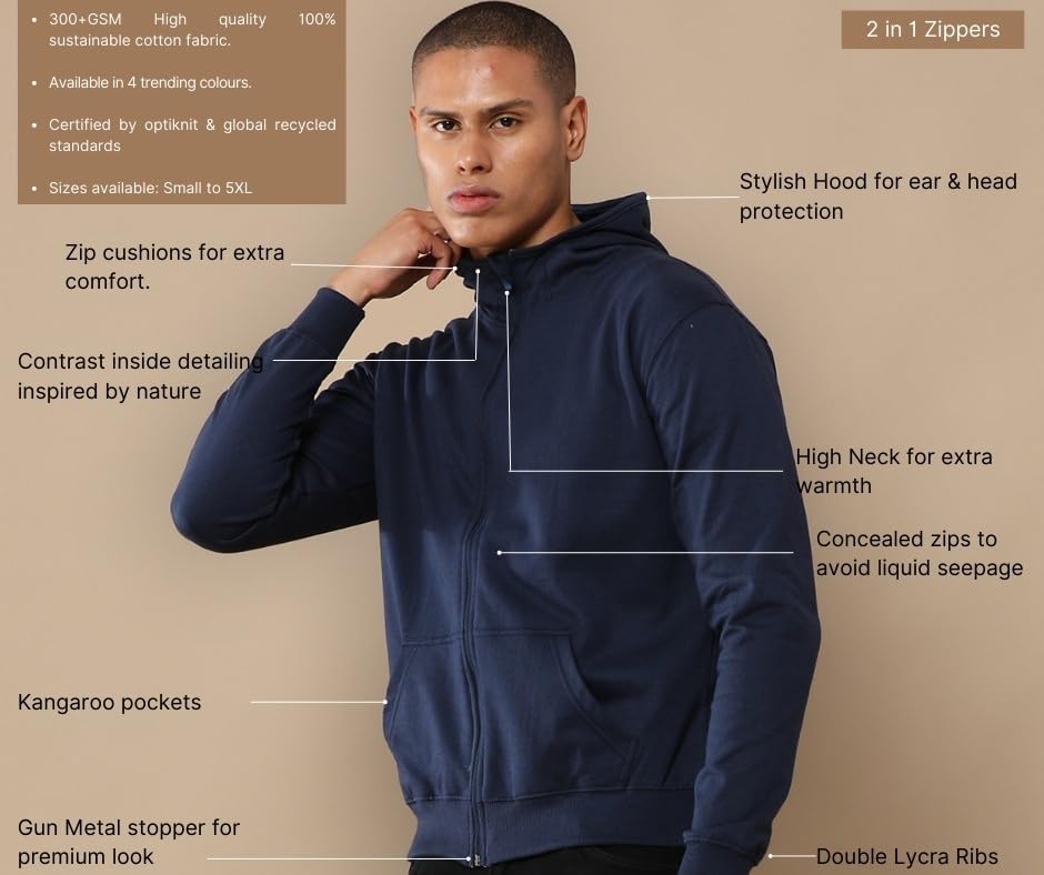 Image of REPUBLIC Cotton Fleece Regular Fit Hooded Sweatshirt Full Sleeves Solid Jumper Sweatshirt for Men
