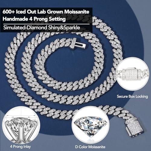 Moissanite Cuban Link Chain 5.3-11.8 Ct Miami Cuban Necklace 18k Gold Plated Sterling Silver 10MM/8MM/6MM Iced Out Moissanite Chain For Men Women2