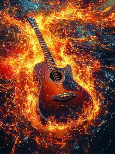 Peinture par numéro feu et guitare pour décoration maison chaleureuse