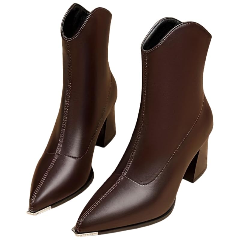 Womens warm pointed-toe short boots Solid color design Rubber sole for anti-slip Heightening effect