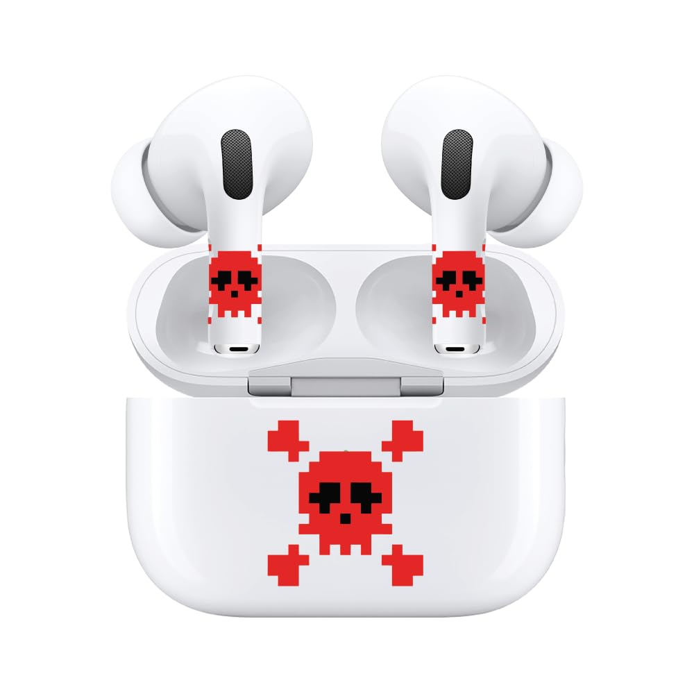 AirSkins Cool Skull Stickers for AirPods 4th Generation - Red Skull Headphone Decoration Accessories, Fun Headphone Accessories, Cool Skull Skin,