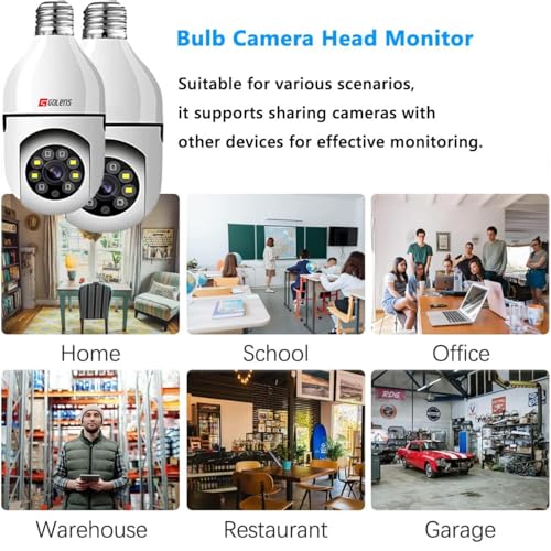 Golens 3MP WiFi Light Bulb Camera 1080P | E27 Bayonet Fitting | 360° Panoramic IP Camera with Fisheye, Infrared Night Vision, Motion Detection, Real-time Alert | CCTV Camera for Home Outdoor (WC10K) 7 51fQjLqEwwL