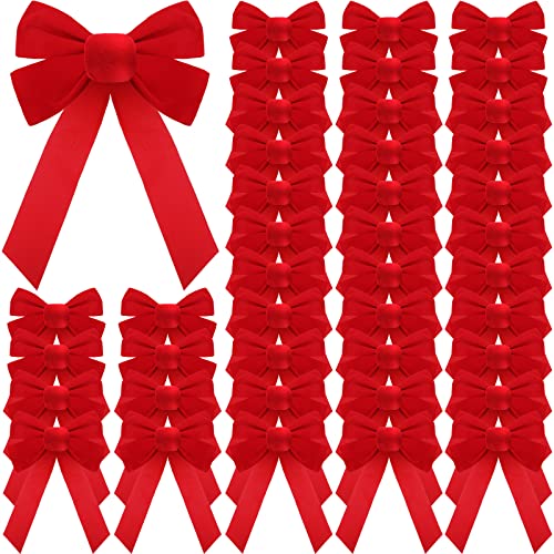 Janinka 50 Pcs Large Red Velvet Christmas Bow for Tree Bow Outdoor