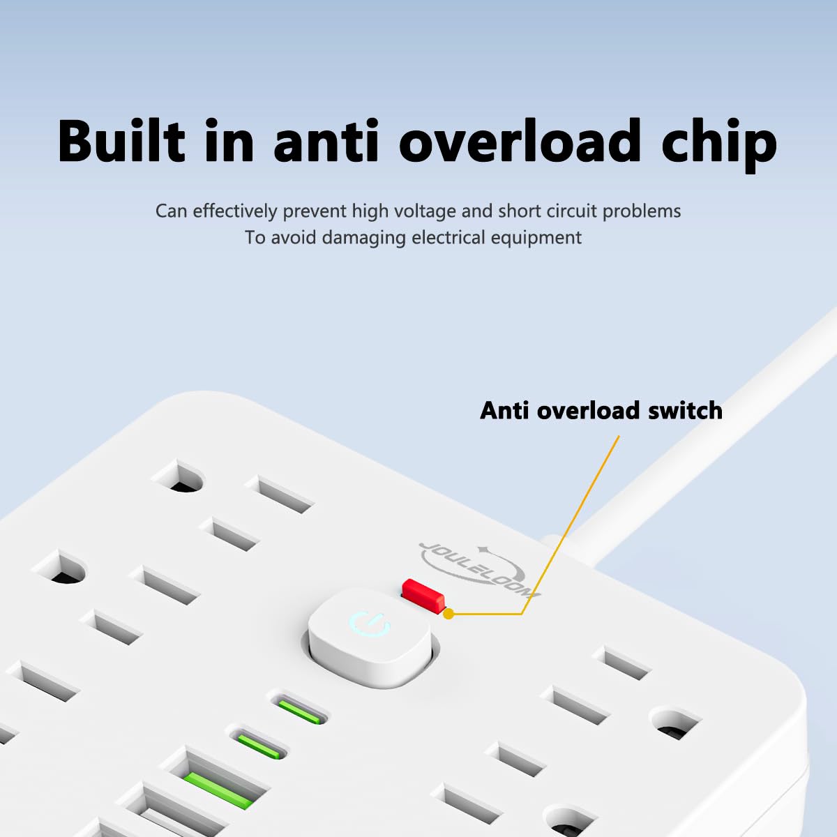 JouleLoom Überspannungsschutz-Steckdosenleiste mit flachem Stecker, 11 mehrere AC-Steckdosen mit 6 USB-Ports (2 USB C), 1,8 m Verlängerungskabel, 1250 W/10 A, One-Touch-Schalter-Taste, 17-in-1