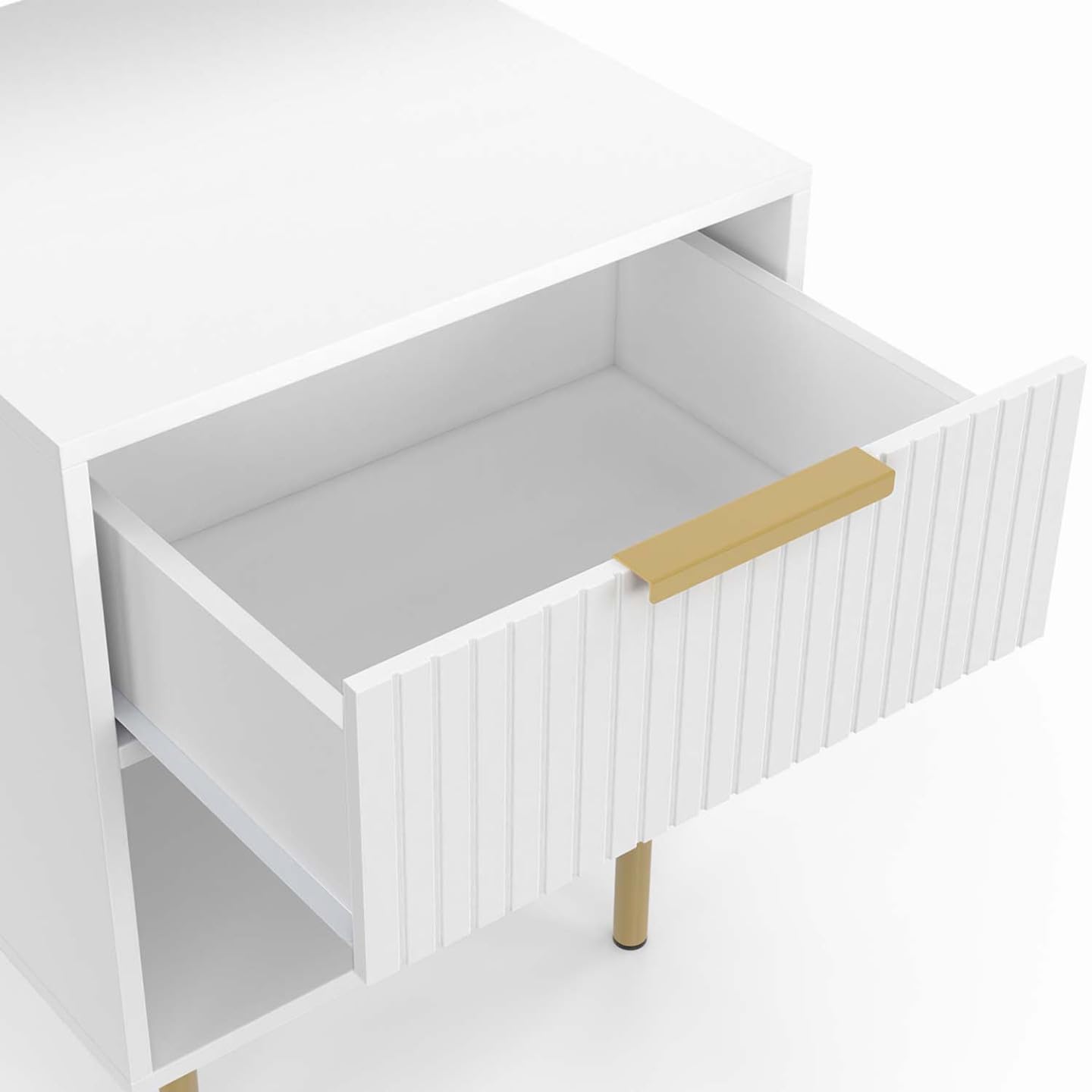 IDMarket - Lot de 2 Tables de Chevet Marcel Effet Lattes Blanc et doré