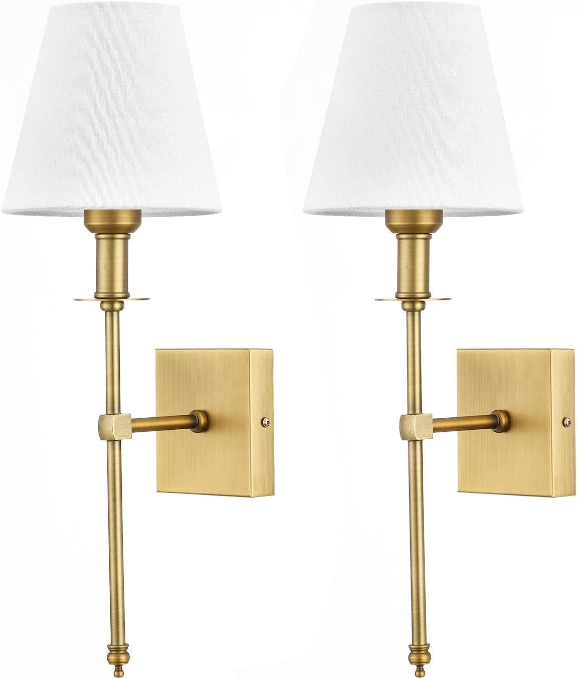 Enyhom Wall Lamps Set of 2 with White Fabric Shade, Industrial Wall Sconces Brushed Brass Wall Lighting Fixtures Wall Mounted Sconce for Mirror Hallway Kitchen Bedroom Living Room Bathroom Enyhom Wall Lamps Set of 2 with White Fabric Shade, Industrial Wall Sconces Brushed Brass Wall Lighting Fixtures Wall Mounted Sconce for Mirror Hallway Kitchen Bedroom Living Room Bathroom