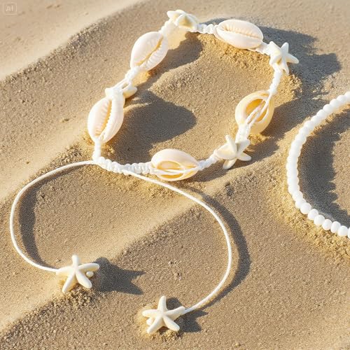Image of Shell Anklets for Women Shell Beach Jewelry Accessories White Pink Black Flower Ankle Bracelet Summer Vacation Dress Outfits