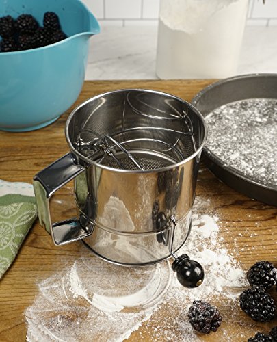 Rsvp International Endurance® Stainless Steel Crank Style Flour Sifter, 5 Cup | Sift Flour & Dry Ingredients For Baking | Manual Crank | Dishwasher Safe,Silver #TOP4