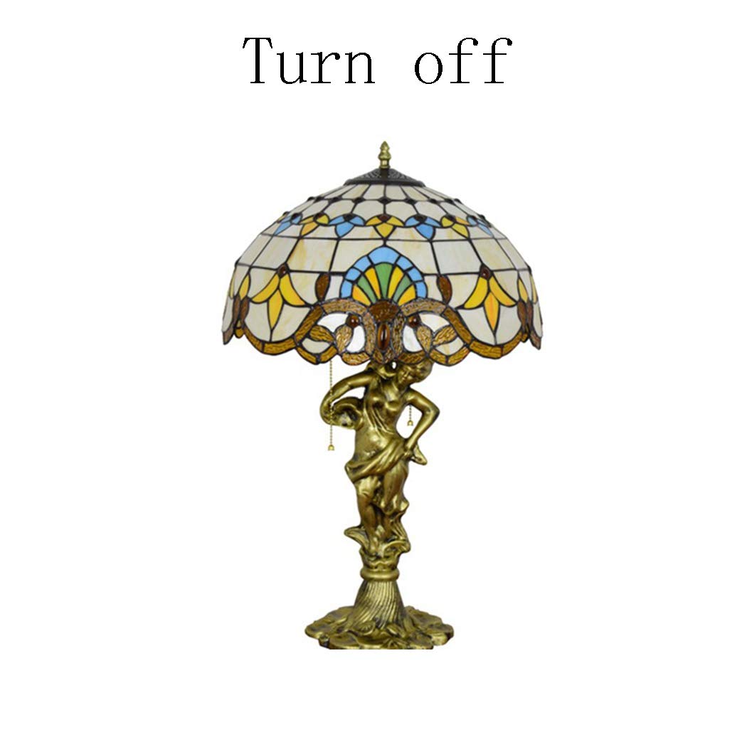 16-calowa lampa stołowa w stylu Tiffany w stylu barokowym, retro, kolorowa dekoracja ze stopową podstawą do gabinetu i sypialni