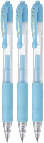 Pilot G2 Bolígrafos retráctiles de tinta de gel pastel, punta fina de 0.028 in, azul, 3 unidades