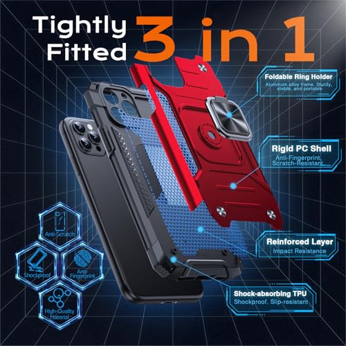 Image of Anqrp Heavy Duty Case for iPhone 11 Pro Case with Enhanced Ring Holder Grip Stand, Military Grade Shockproof Rugged Drop Protective Silicone Hard Slim iPhone 11 Pro Phone Case Cover,Corail Red
