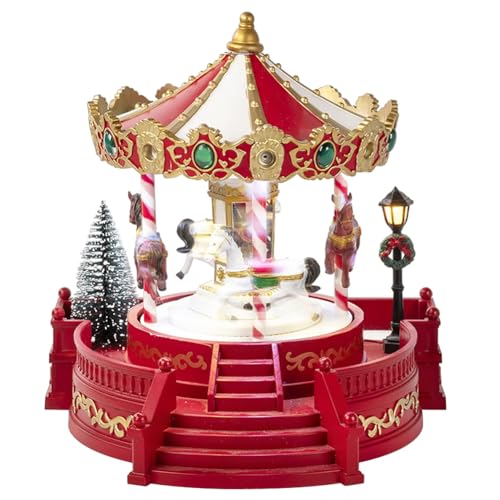 BAKAJI Giostrina di Natale, Giostra Natalizia con Cavalli, Decorazione Addobbo Natalizio Versatile per Casa, Ufficio, Negozio, Vetrine, Esposizione, Villaggio di Babbo Natale con Musica e Luci