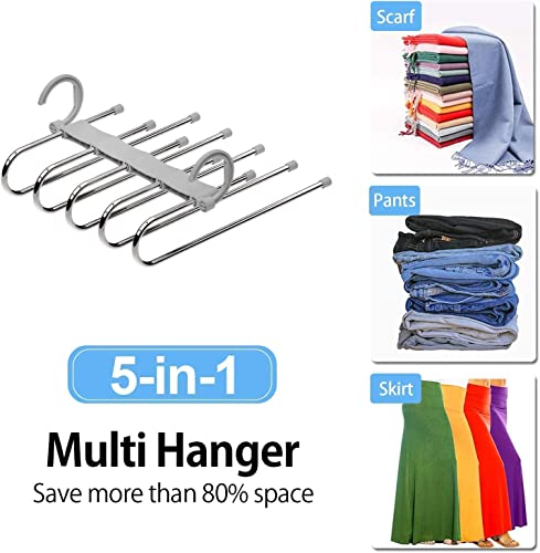 Image of Niloni 5-in-1 Stainless Steel Foldable Hangers - Multi-Layer Space Saving Clothes Organizer | Magic Pant Hangers for Wardrobe | Heavy Duty Multi-Purpose Clothing Hangers Set