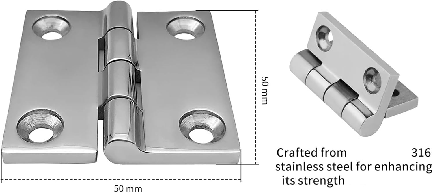 Stainless Steel Boat Hinges 6pcs Boat Deck Casting Hinge 316 Stainless Steel Hatch Cabinet Door Square Solid Folding Hinge Polished Hardware(50mmX50mmX4.5mm)