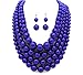 Women's Five Multi-Strand Simulated Pearl Statement Necklace and Earrings Set (Royal Blue)