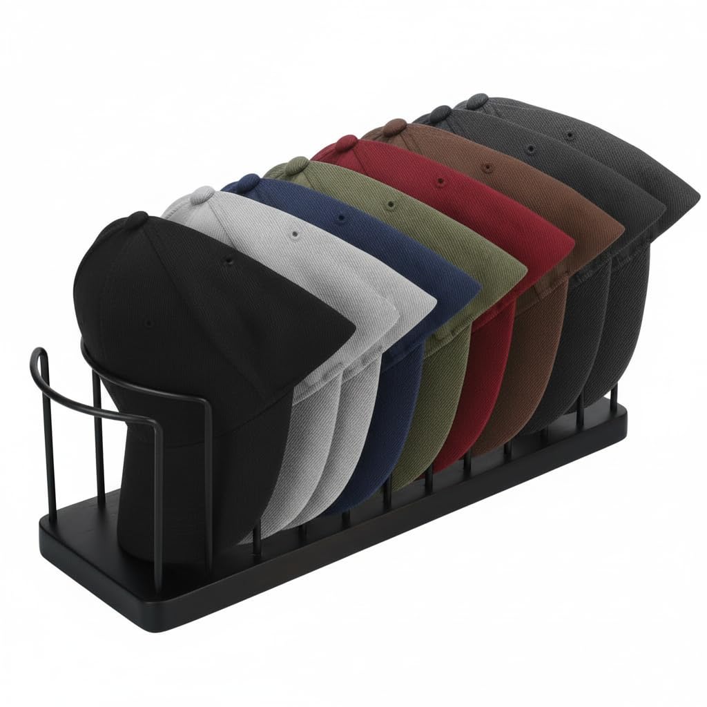 smtfcty Hat Organizer for Baseball Caps,Wood Metal Cap Holder Storage Display Hat Rack Stand for 10 Baseball Hats Multipurpose Hat Stand Holder for Desk Closet Shelf Dresser