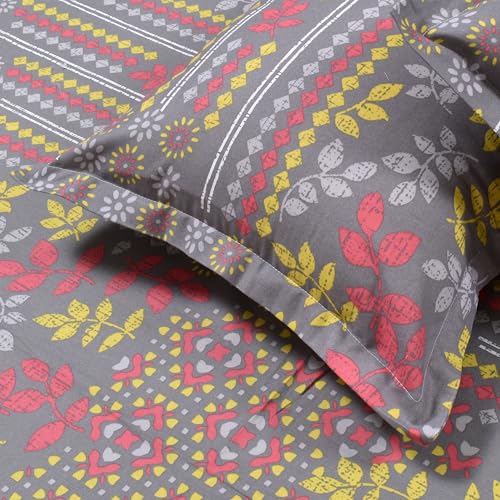 Image of Huesland by Ahmedabad Cotton 144 TC Cotton Elastic Fitted Bedsheet King Size with 2 Pillow Covers | 72 x 78 inches