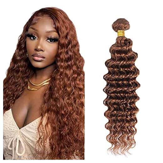 12 Inch Color #30 Deep Wave Bundles Brown Bundles Human Hair Weave 8A Brazilian Virgin Wet and Wavy Bundles Silky Soft Brown Loose Deep Wave Bundles Human Hair Auburn Color