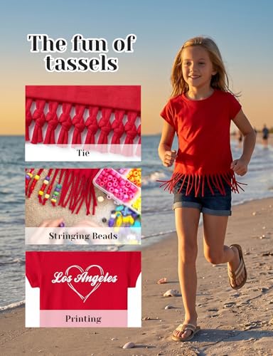 Image of Noomelfish Girls Short Sleeve Fringe T-Shirts Soft Jersey Cotton Tee Tops (3-12 Years)