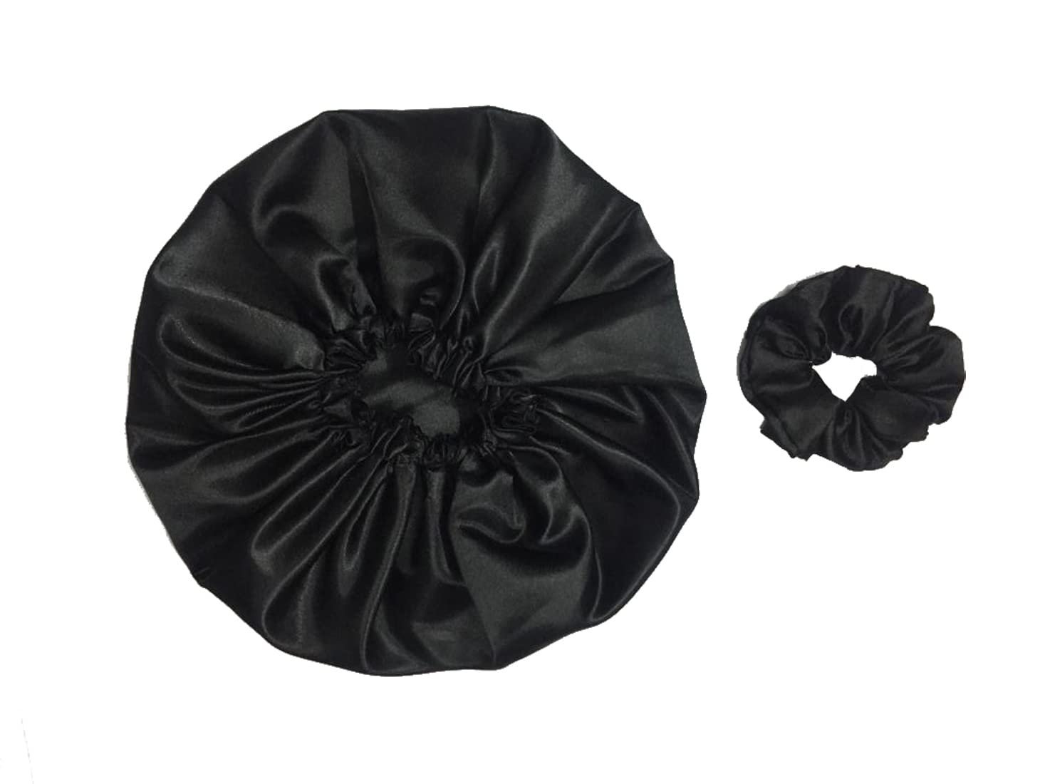 Nnr Satin Silk Premium Sleeping Caps, Double Layered Stretchable Hair Bonnets & Hair Scrunchies For Girls, For All Head Size, Set Of 2 Pcs