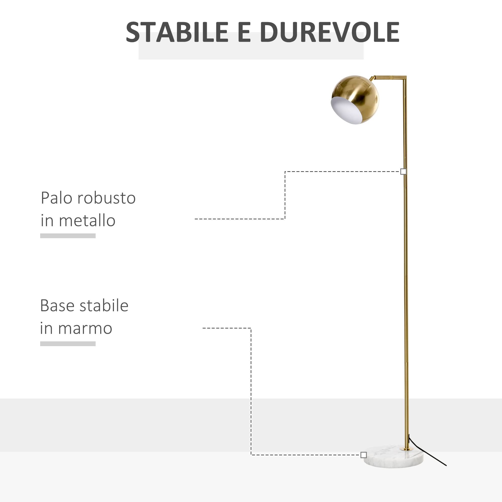 HOMCOM Lampada da Terra Base Rotonda Paralume Regolabile E27 40W Oro | Moderna, in Marmo, Lampada da Salotto e Camera Vintage