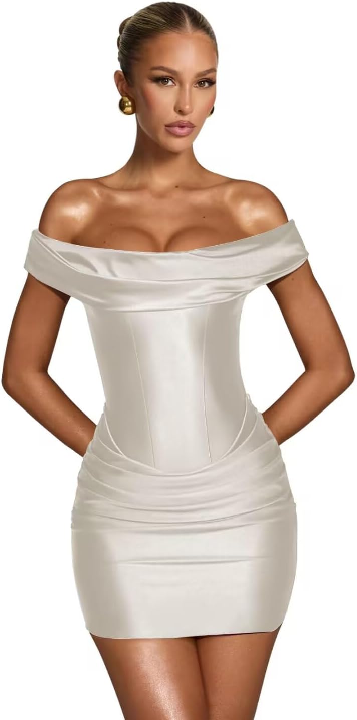 Mollyevers Short Satin Homecoming Dresses for Teens 2026 Off The Shoulder Ruched Mini Tight Prom Cocktail Dress
