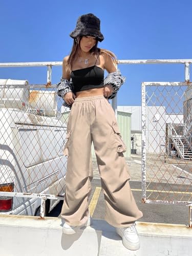 Image of GRECIILOOKS Women's Cargo Pants|Trousers |High Waist Cotton Trouser |Flared Parachute Pants with Side Pockets | Cargo Pant|Elegant for College & Events