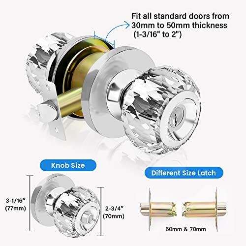 Loqron Crystal Door Knobs With Lock And Keys, 3 Pack Keyed-Alike Glass Door Knob, Classic Interior Entry Door Knob Lockset With Same Key, Bedroom/Bathroom Privacy Keyed Door Knob, Satin Nickel #TOP2