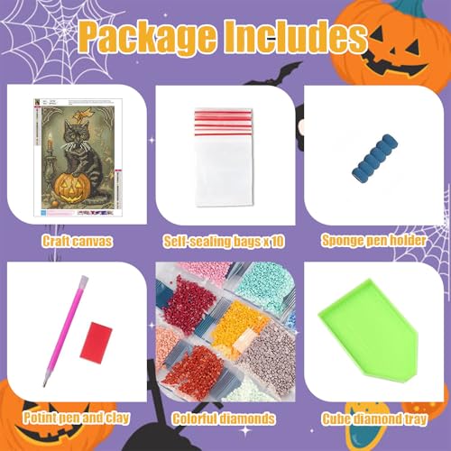 Variant 6 - Halloween Diamond Art Kits for Adults-Halloween 5D Diamond Painting, Cat Gem Art for Adults, Cats Gem Painting Kits for Wall Home Decor Arts Craft 12x16inch